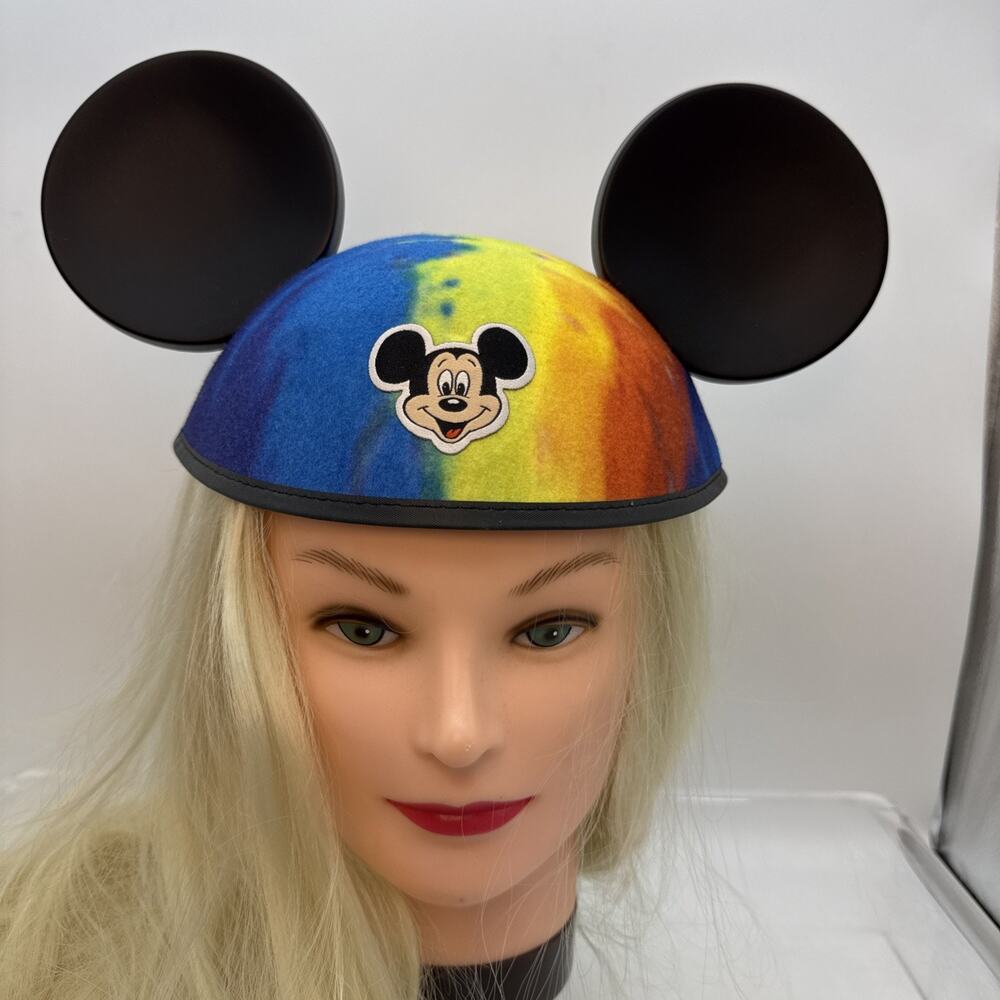 Vtg Disney Tie Dye Micky Mouse Ears Hat Adult Disneyland Rainbow Pride NWOT